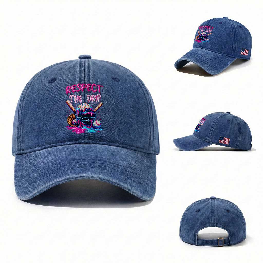 Funny Respect The Drip Baseball Mask Washed Cotton Baseball Cap Sports Lover TS12 Washed Cap Universal Fit Royal Blue Print Your Wear