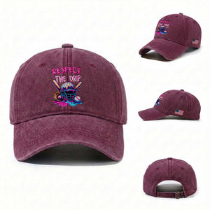 Funny Respect The Drip Baseball Mask Washed Cotton Baseball Cap Sports Lover TS12 Washed Cap Universal Fit Burgundy Print Your Wear