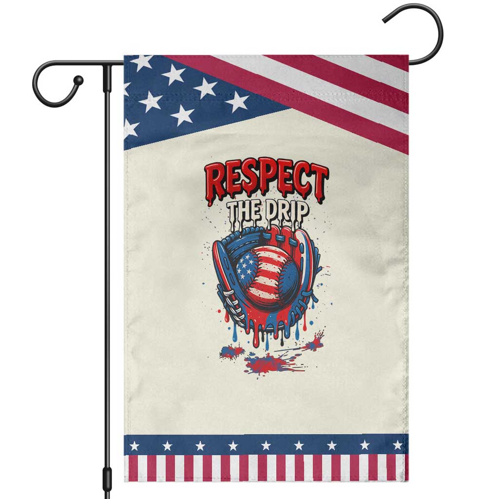 Respect The Drip Garden Flag Patriotic Baseball USA Sports Lover TS12 Modern Beige Blue Print Your Wear