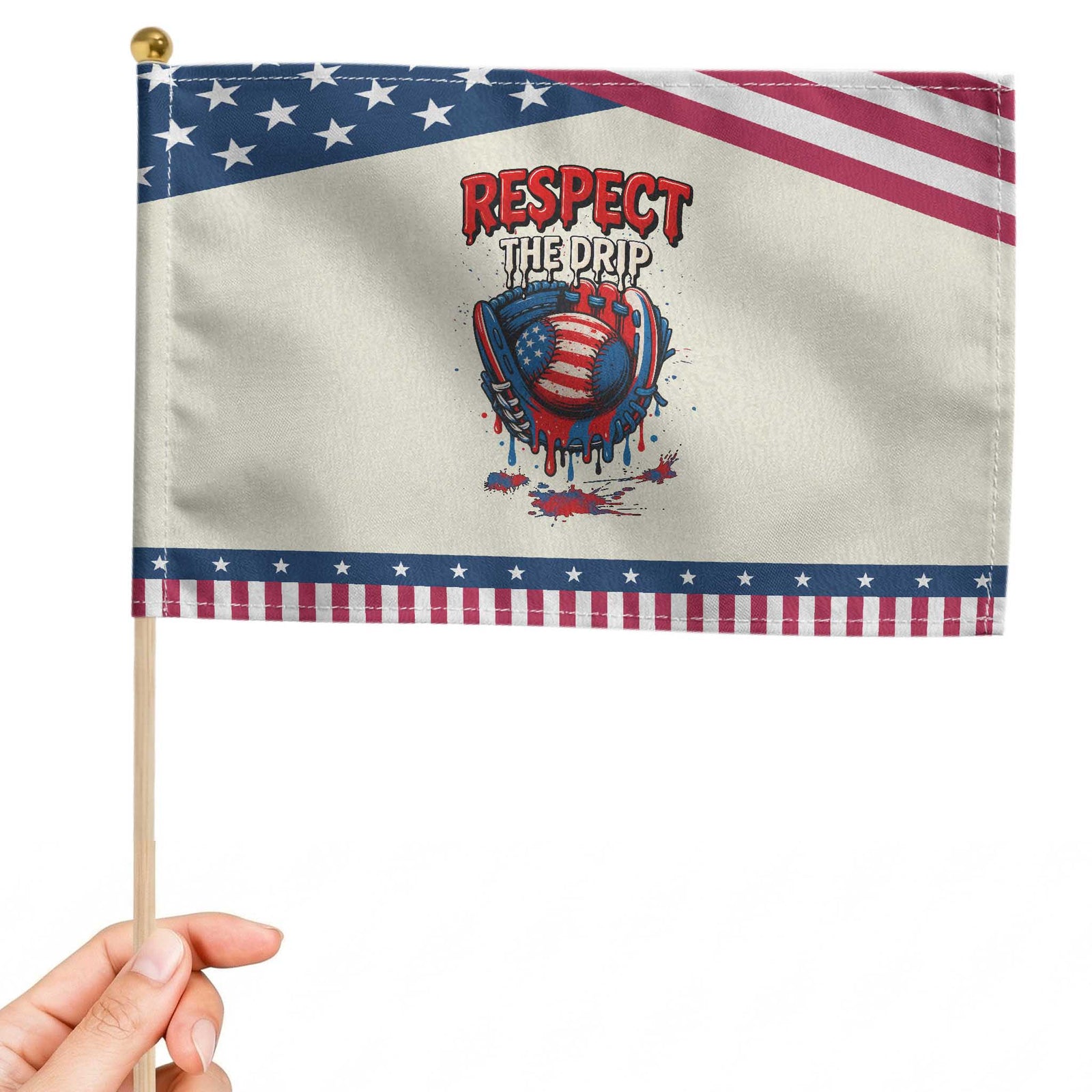 Respect The Drip Patriotic Handheld Flag Patriotic Baseball USA Sports Lover TS12 Modern 8.2