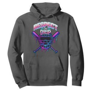 Respect The Drip Hoodie Funny Baseball Catcher Mask Sports Lover TS12 Dark Heather Print Your Wear