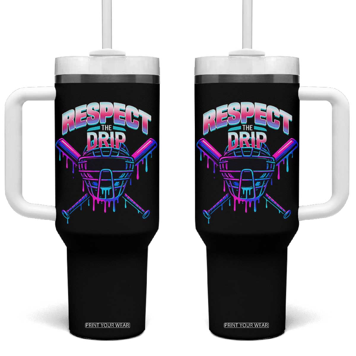 Respect The Drip Tumbler With Handle Funny Baseball Catcher Mask Sports Lover TS12 One Size: 40 oz Black Print Your Wear