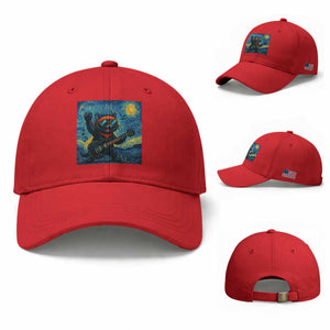 Funny Rock And Roll Baseball Cap Cat Playing Guitar Starry Night Music Lover TS12 Baseball Cap Universal Fit Red Print Your Wear