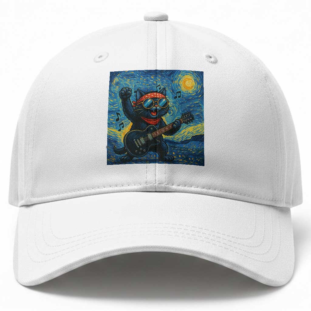 Funny Rock And Roll Baseball Cap Cat Playing Guitar Starry Night Music Lover TS12 Print Your Wear