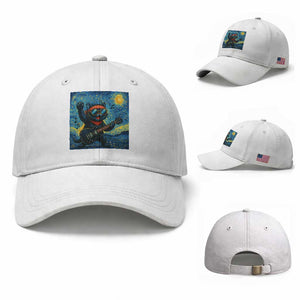 Funny Rock And Roll Baseball Cap Cat Playing Guitar Starry Night Music Lover TS12 Baseball Cap Universal Fit White Print Your Wear