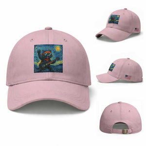 Funny Rock And Roll Baseball Cap Cat Playing Guitar Starry Night Music Lover TS12 Baseball Cap Universal Fit Light Pink Print Your Wear