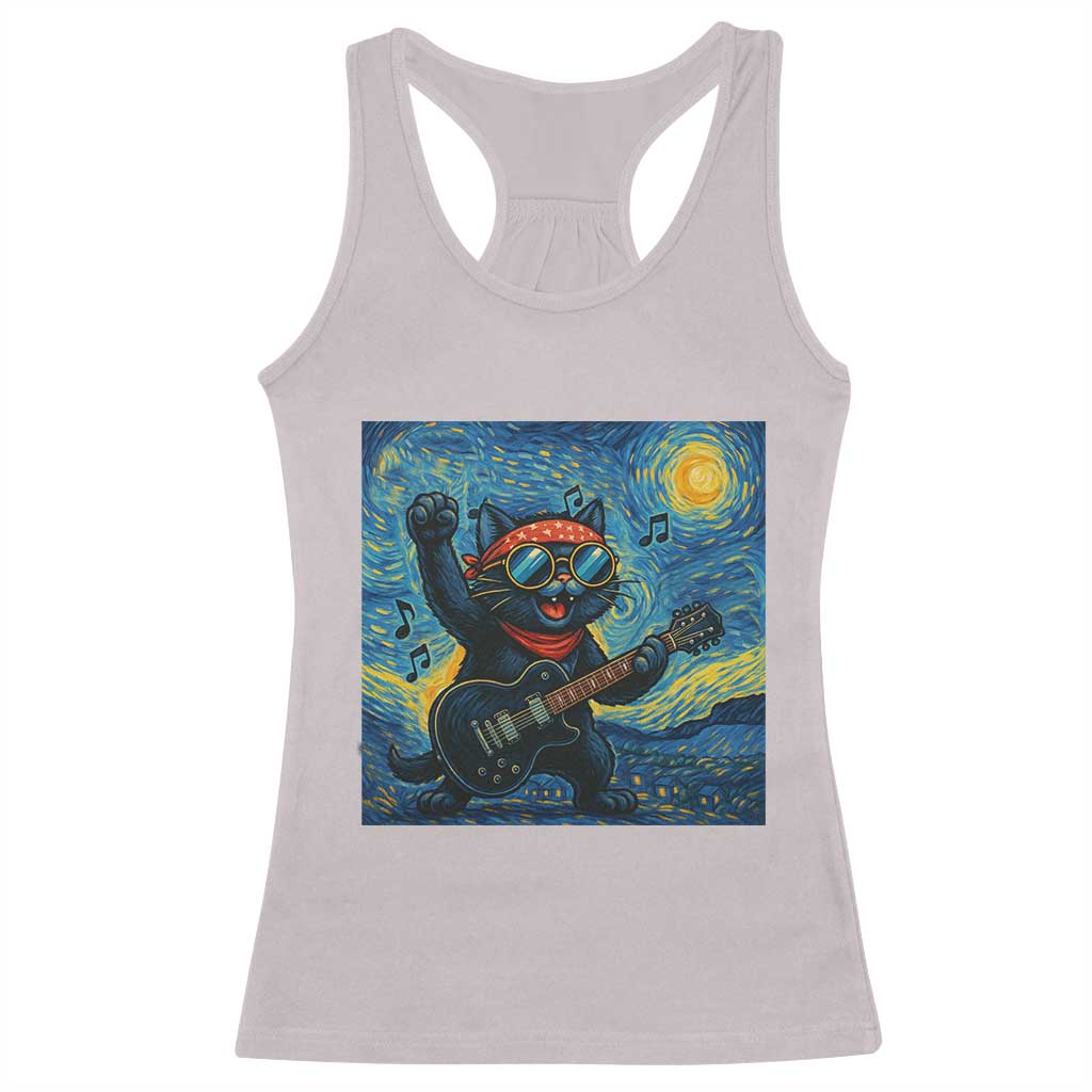 Funny Rock And Roll Racerback Tank Top Cat Playing Guitar Starry Night Music Lover TS12 Ice Gray Print Your Wear