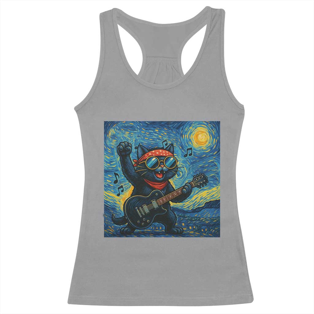 Funny Rock And Roll Racerback Tank Top Cat Playing Guitar Starry Night Music Lover TS12 Sport Gray Print Your Wear
