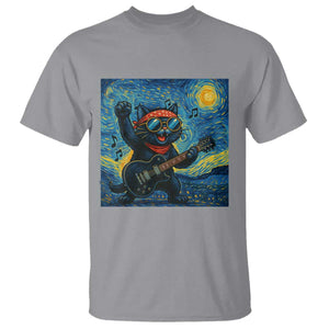 Funny Rock And Roll T Shirt Cat Playing Guitar Starry Night Music Lover TS12 Sport Gray Print Your Wear