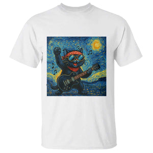 Funny Rock And Roll T Shirt Cat Playing Guitar Starry Night Music Lover TS12 White Print Your Wear