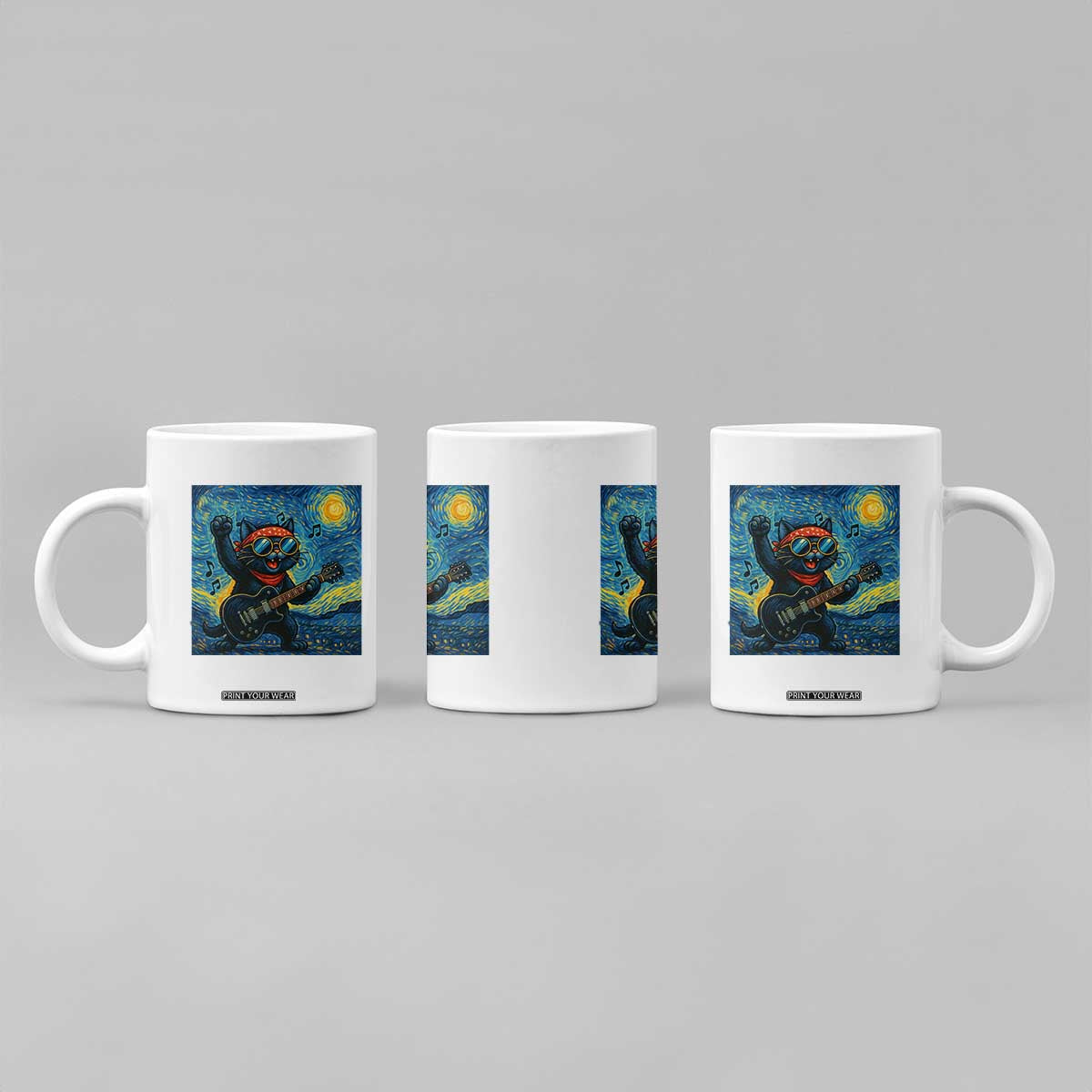 Funny Rock And Roll Coffee Mug Cat Playing Guitar Starry Night Music Lover TS12 Print Your Wear