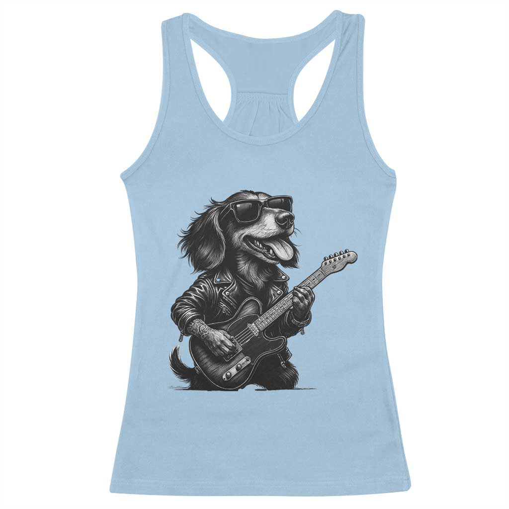 Rock And Roll Dachshund Racerback Tank Top Dog Playing Guitar Music Lover TS12 Light Blue Print Your Wear