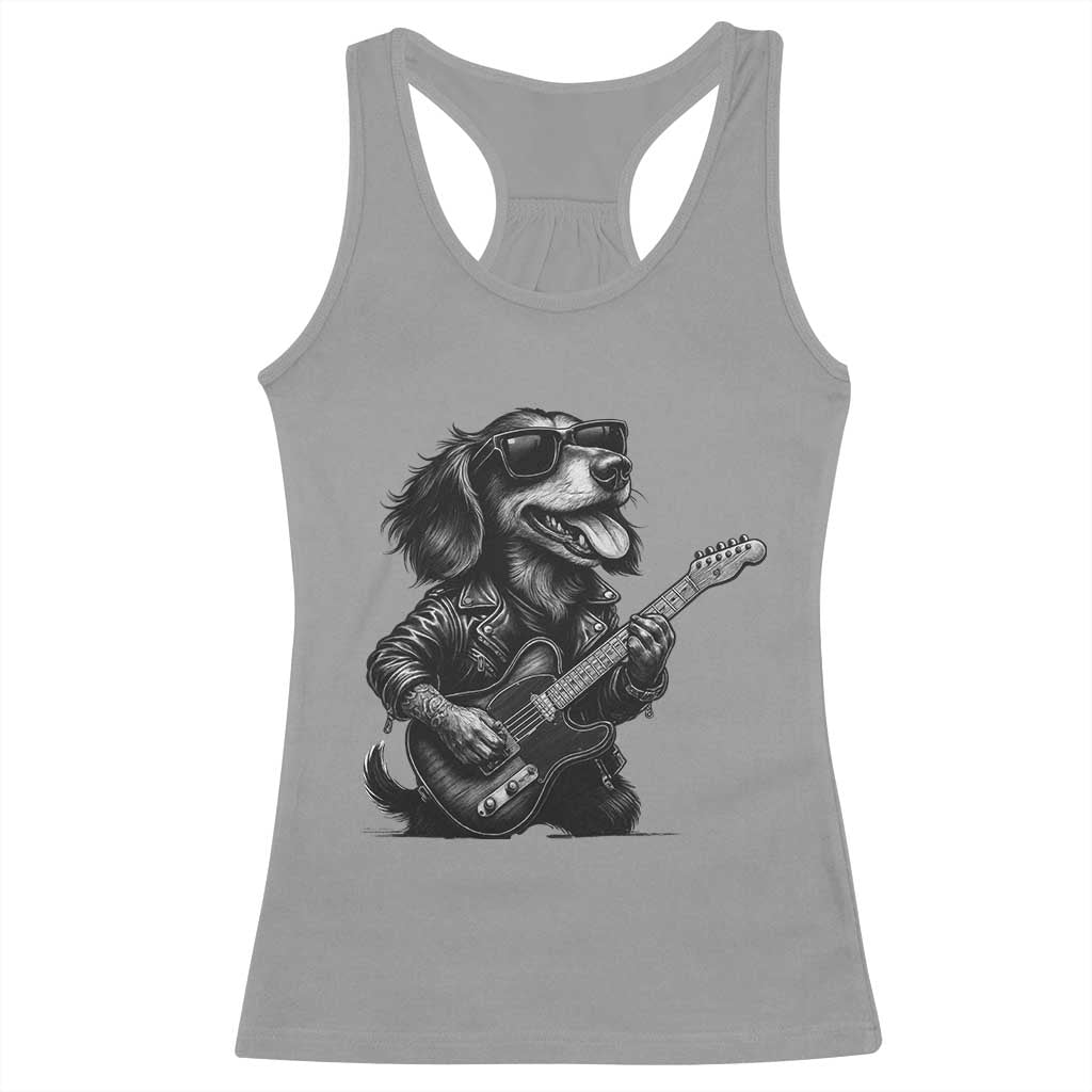 Rock And Roll Dachshund Racerback Tank Top Dog Playing Guitar Music Lover TS12 Sport Gray Print Your Wear