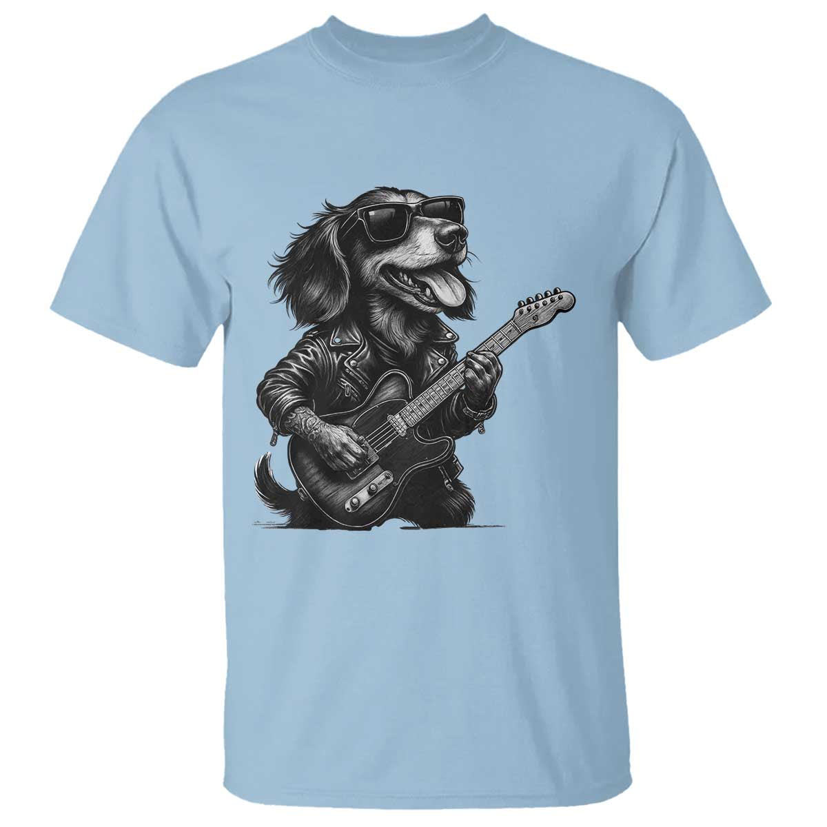 Rock And Roll Dachshund T Shirt Dog Playing Guitar Music Lover TS12 Light Blue Print Your Wear