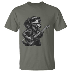 Rock And Roll Dachshund T Shirt Dog Playing Guitar Music Lover TS12 Military Green Print Your Wear