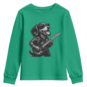 Rock And Roll Dachshund Youth Sweatshirt Dog Playing Guitar Music Lover TS12 Irish Green Print Your Wear
