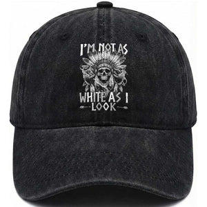 Vintage Native Warrior Skull Washed Cotton Baseball Cap Im Not As White As I Look TS12 Print Your Wear