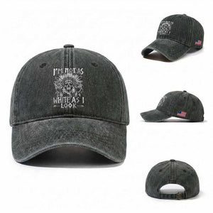 Vintage Native Warrior Skull Washed Cotton Baseball Cap Im Not As White As I Look TS12 Washed Cap Universal Fit Dark Green Print Your Wear