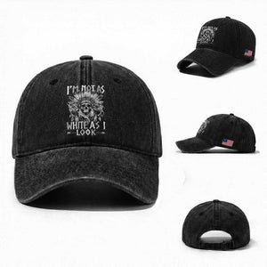 Vintage Native Warrior Skull Washed Cotton Baseball Cap Im Not As White As I Look TS12 Washed Cap Universal Fit Black Print Your Wear