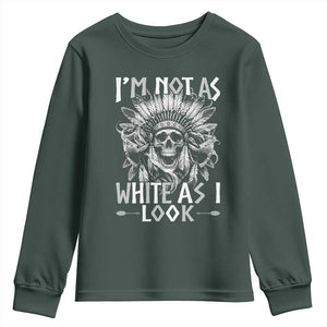 Vintage Native Warrior Skull Youth Sweatshirt Im Not As White As I Look TS12 Dark Forest Green Print Your Wear