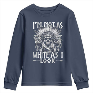 Vintage Native Warrior Skull Youth Sweatshirt Im Not As White As I Look TS12 Navy Print Your Wear