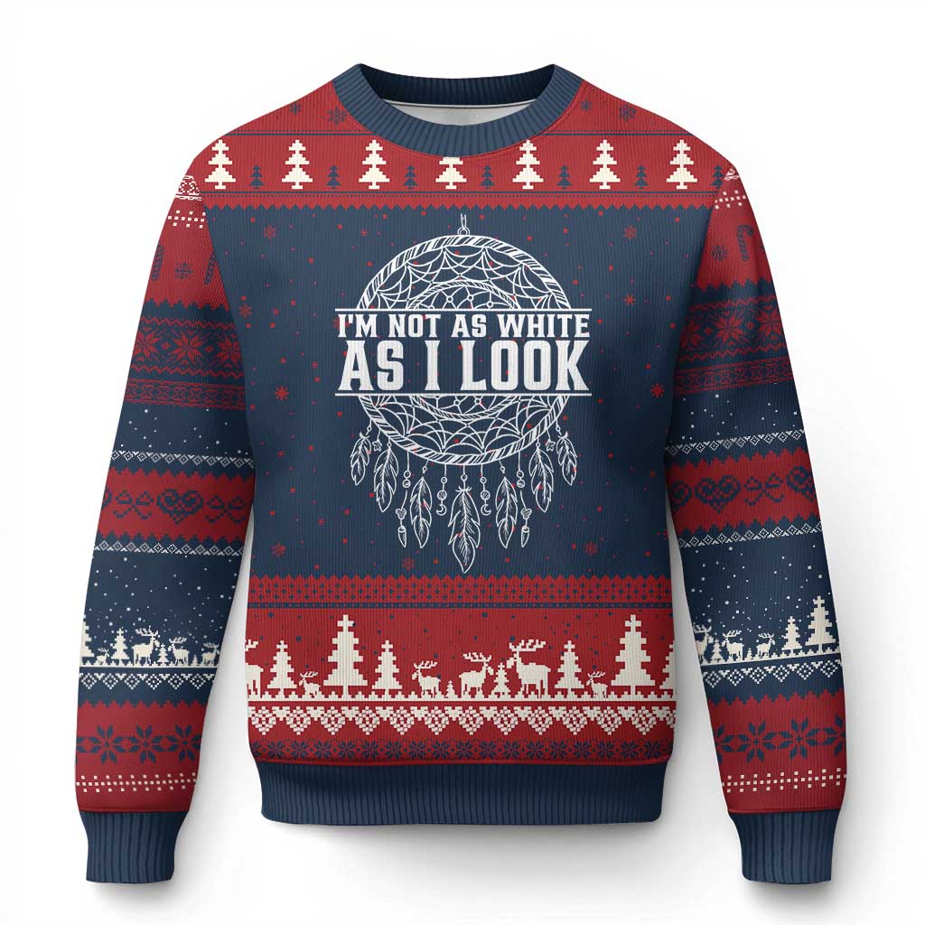 Im Not As White As I Look Ugly Christmas Sweater Native Inspired Dreamcatcher TS12 Navy Red Print Your Wear
