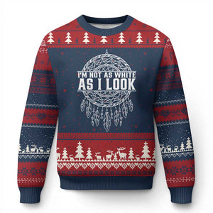 Im Not As White As I Look Ugly Christmas Sweater Native Inspired Dreamcatcher TS12 Navy Red Print Your Wear