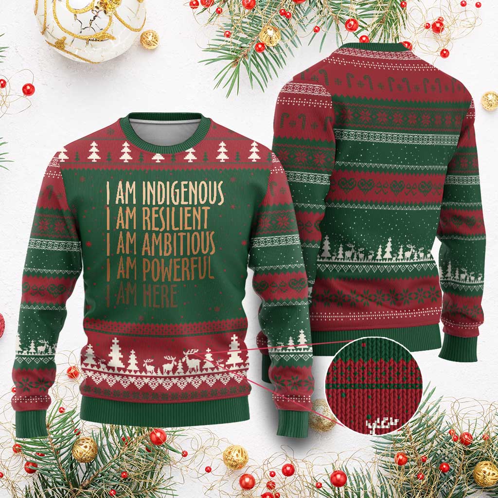 Indigenous Peoples Day Gifts Ugly Christmas Sweater Resilient Ambitious Powerful Here TS12 Red Green Print Your Wear