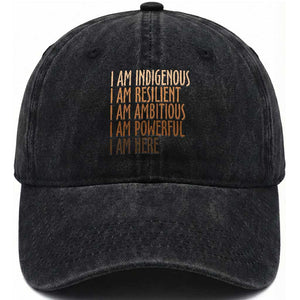 Indigenous Peoples Day Gifts Washed Cotton Baseball Cap Resilient Ambitious Powerful Here TS12 Print Your Wear