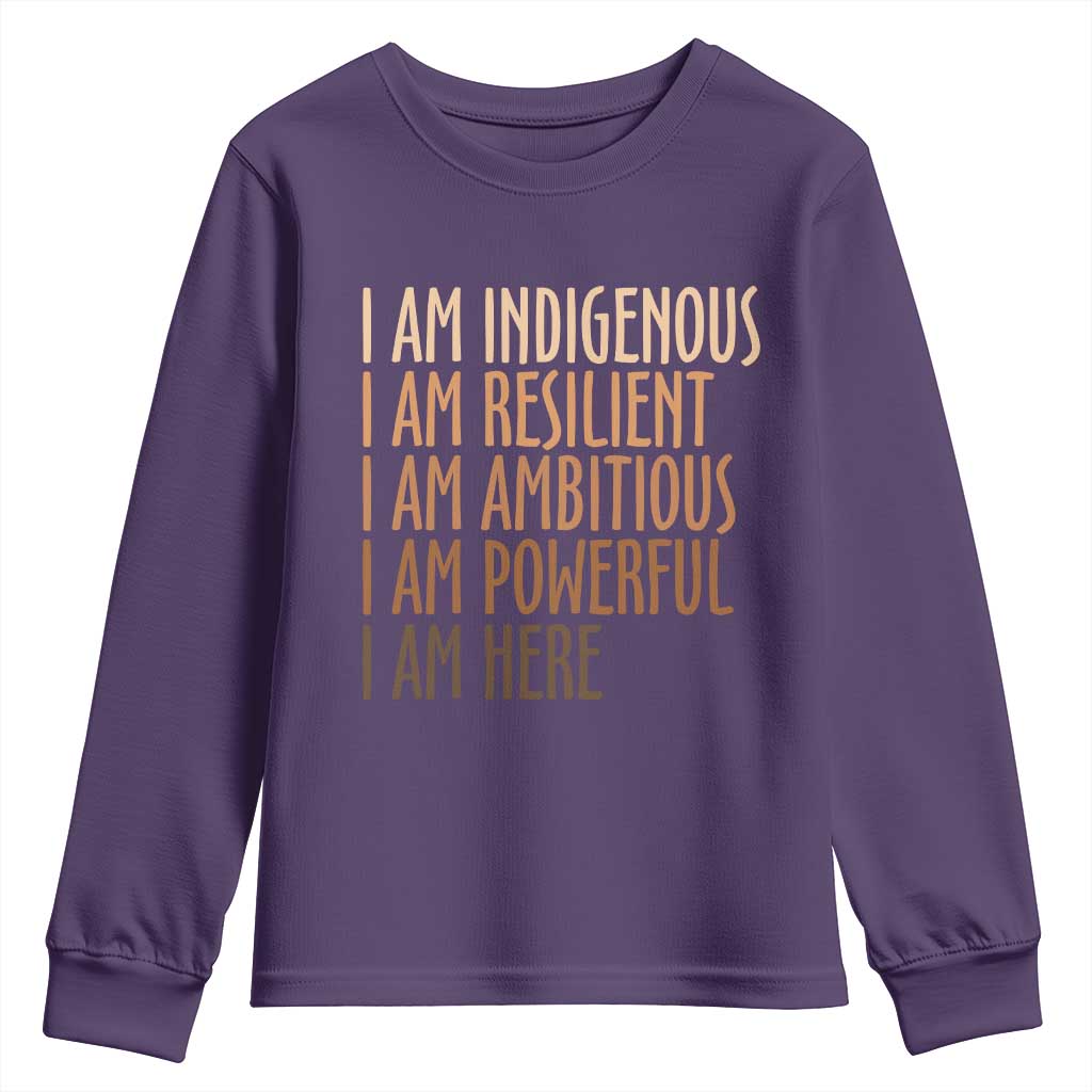 Indigenous Peoples Day Gifts Youth Sweatshirt Resilient Ambitious Powerful Here TS12 Purple Print Your Wear