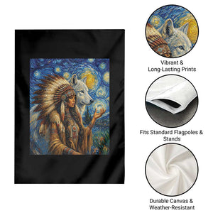 Native American Woman And White Wolf Garden Flag Starry Night Inspired Art TS12 Print Your Wear