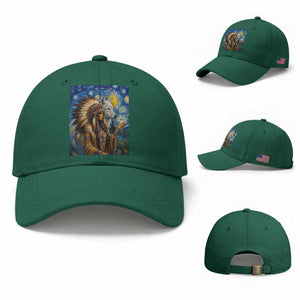 Native American Woman And White Wolf Baseball Cap Starry Night Inspired Art TS12 Baseball Cap Universal Fit Irish Green Print Your Wear