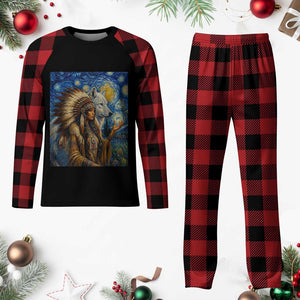Native American Woman And White Wolf Plaid Pajama Set Starry Night Inspired Art TS12 Buffalo Plaid Print Your Wear