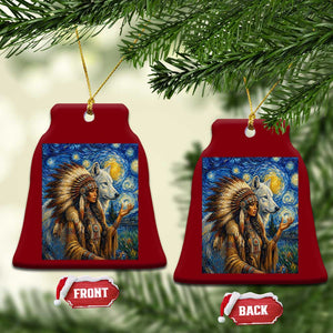Native American Woman And White Wolf Ceramic Ornament Starry Night Inspired Art TS12 Print Your Wear