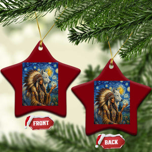 Native American Woman And White Wolf Ceramic Ornament Starry Night Inspired Art TS12 Print Your Wear