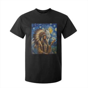 Native American Woman And White Wolf T Shirt For Kid Starry Night Inspired Art TS12 Black Print Your Wear