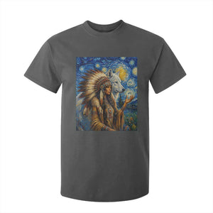 Native American Woman And White Wolf T Shirt For Kid Starry Night Inspired Art TS12 Dark Heather Print Your Wear