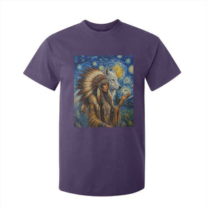 Native American Woman And White Wolf T Shirt For Kid Starry Night Inspired Art TS12 Purple Print Your Wear