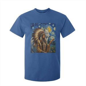 Native American Woman And White Wolf T Shirt For Kid Starry Night Inspired Art TS12 Royal Blue Print Your Wear