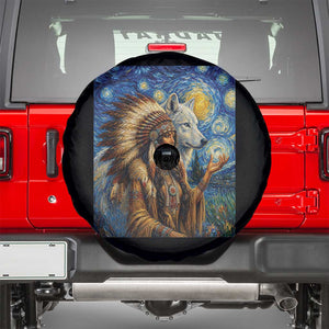 Native American Woman And White Wolf Spare Tire Cover Starry Night Inspired Art TS12 Black Print Your Wear