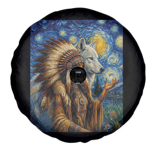 Native American Woman And White Wolf Spare Tire Cover Starry Night Inspired Art TS12 Print Your Wear