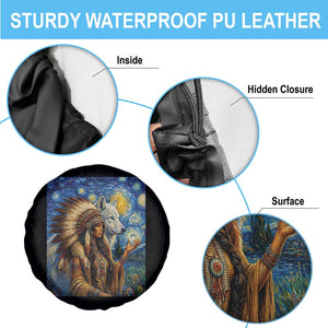 Native American Woman And White Wolf Spare Tire Cover Starry Night Inspired Art TS12 Print Your Wear
