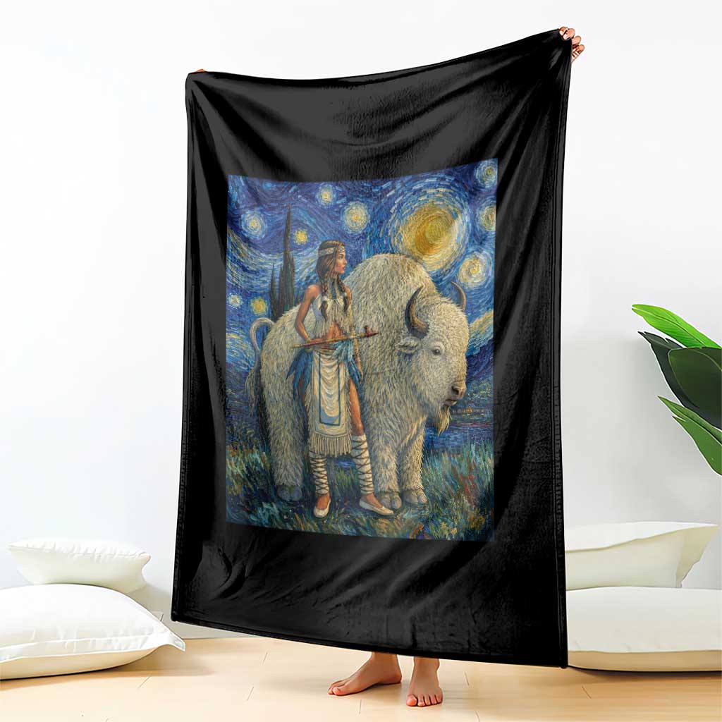 White Buffalo Woman Throw Blanket North American Native Legends Starry Night Inspired Art TS12 Print Your Wear