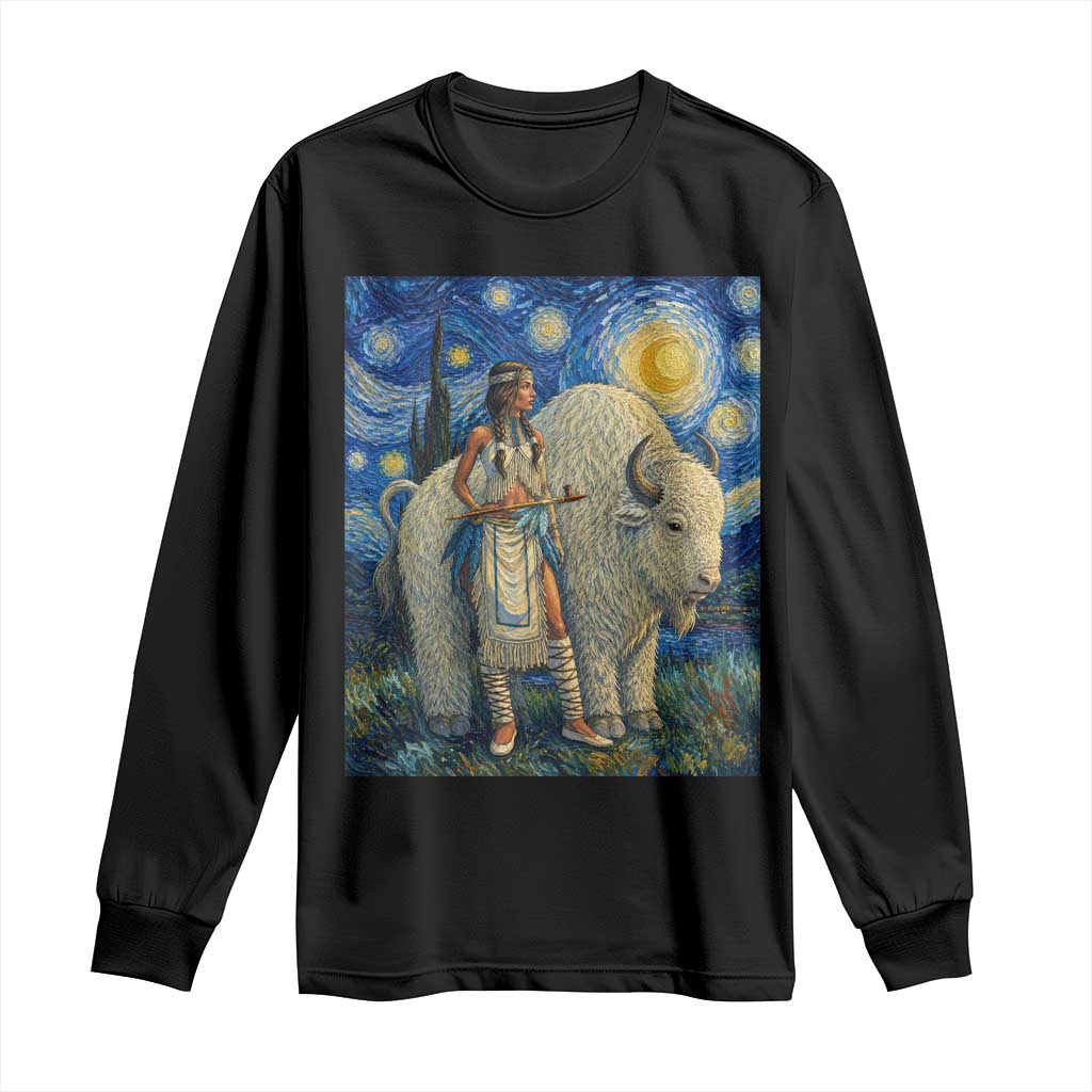 White Buffalo Woman Long Sleeve Shirt North American Native Legends Starry Night Inspired Art TS12 Black Print Your Wear