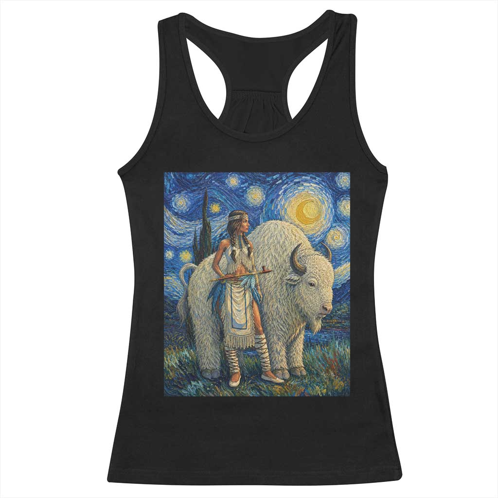 White Buffalo Woman Racerback Tank Top North American Native Legends Starry Night Inspired Art TS12 Black Print Your Wear