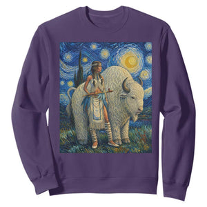 White Buffalo Woman Sweatshirt North American Native Legends Starry Night Inspired Art TS12 Purple Print Your Wear
