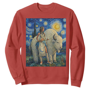 White Buffalo Woman Sweatshirt North American Native Legends Starry Night Inspired Art TS12 Red Print Your Wear