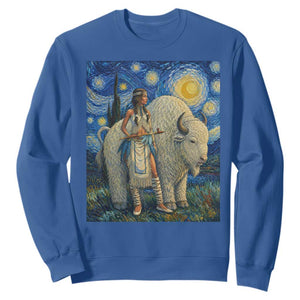 White Buffalo Woman Sweatshirt North American Native Legends Starry Night Inspired Art TS12 Royal Blue Print Your Wear