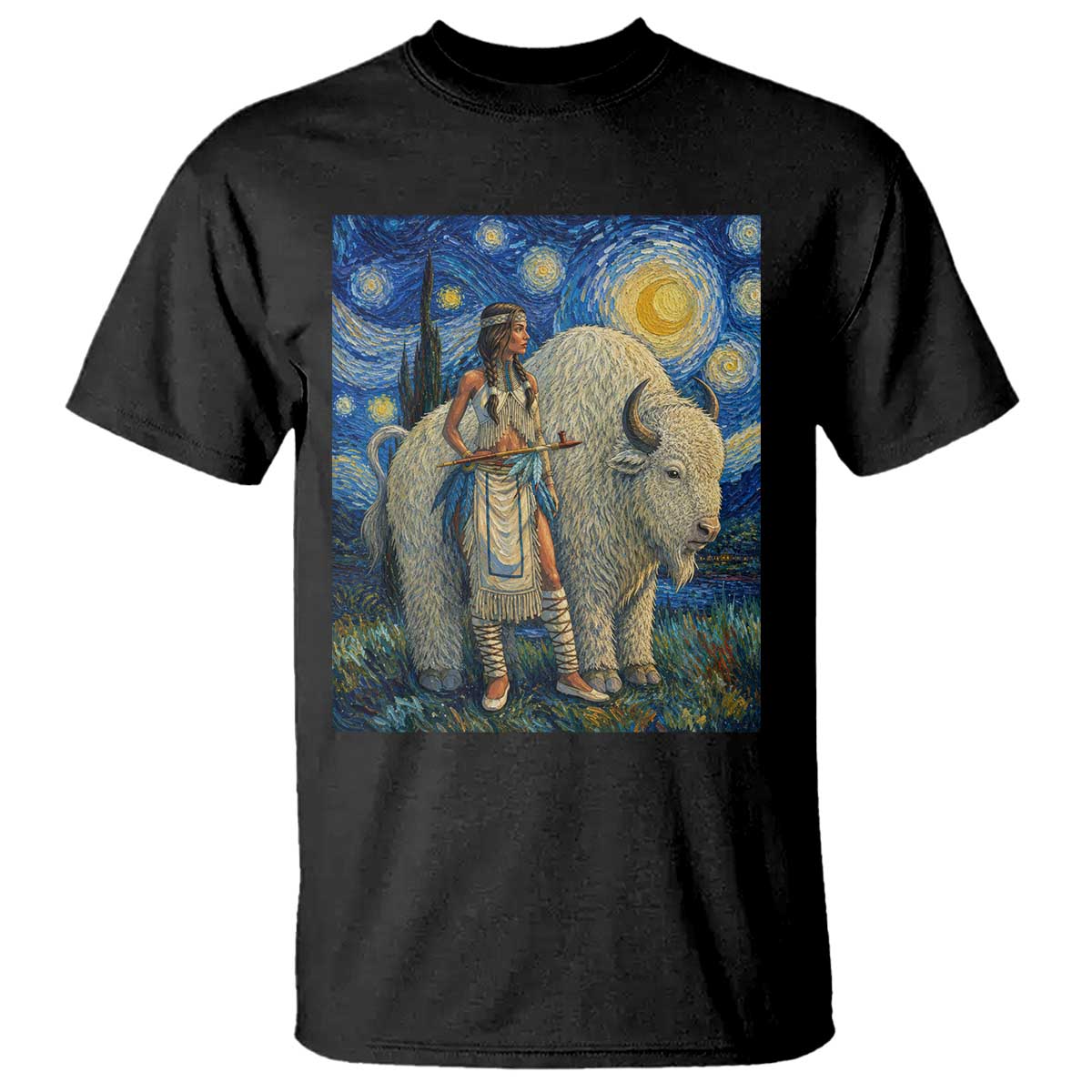 White Buffalo Woman T Shirt North American Native Legends Starry Night Inspired Art TS12 Black Print Your Wear