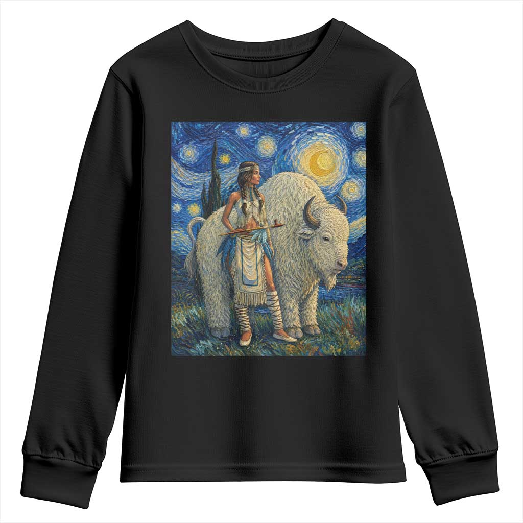 White Buffalo Woman Youth Sweatshirt North American Native Legends Starry Night Inspired Art TS12 Black Print Your Wear